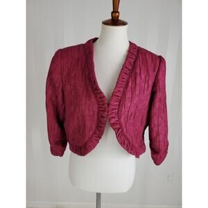 Lavender & Honey Textured Cropped Bolero Jacket Ruffle Trim Romantic Sz L